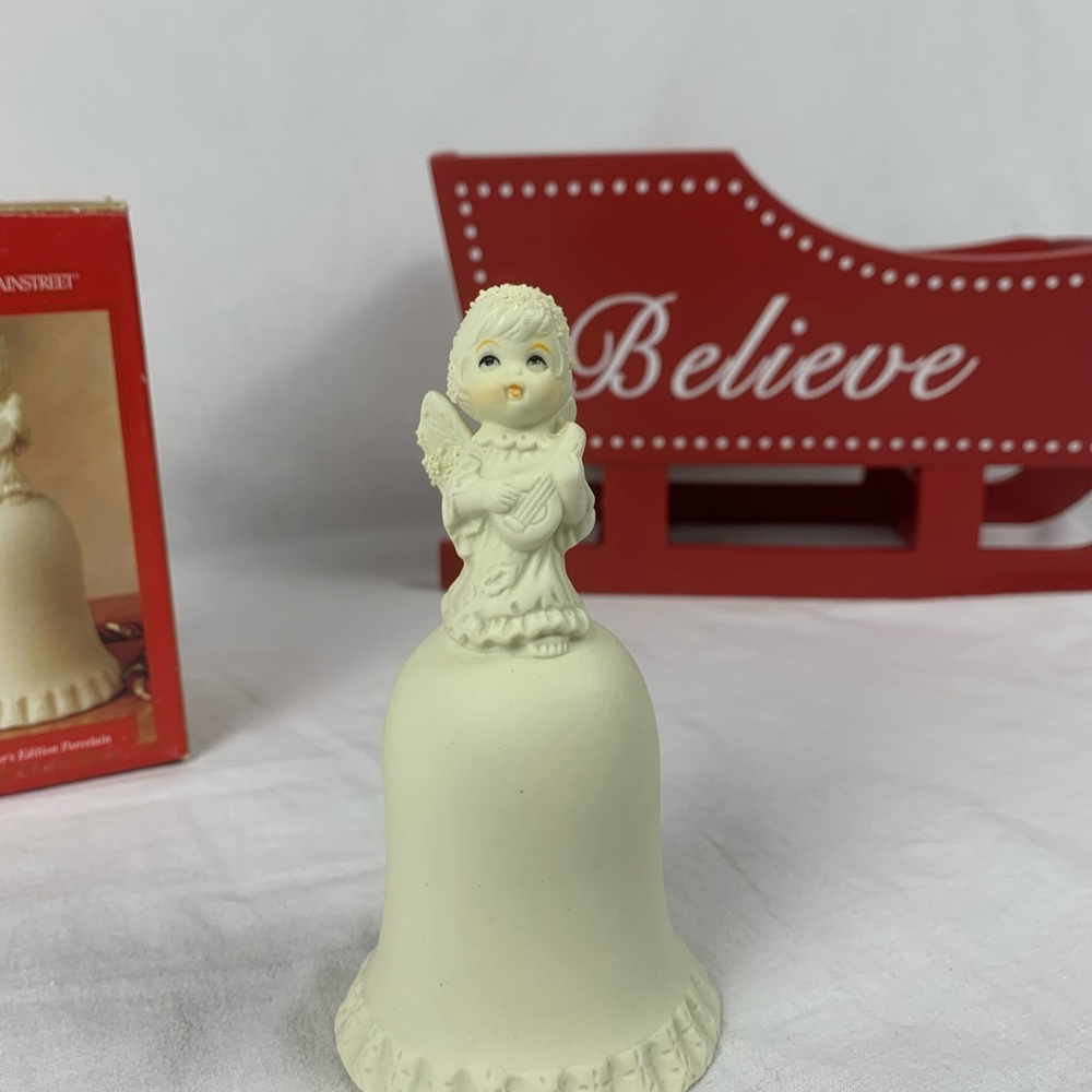 Vintage Holiday Angel Bell Figurine Cream  In Original Box Holiday Decor